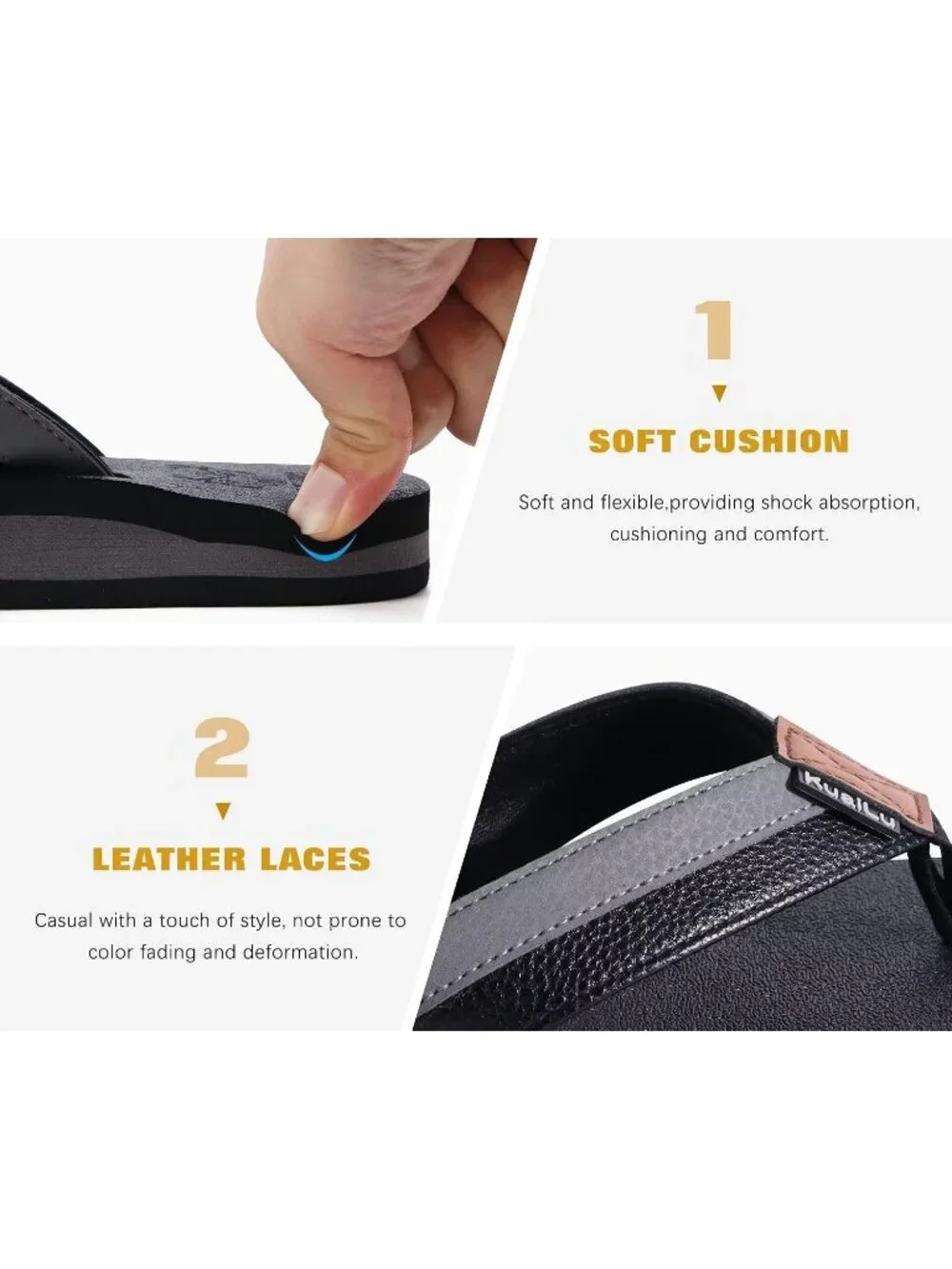 Men's Black And Grey Yoga Mat Flip Flops Slip On Indoor Outdoor Sandal Slipper